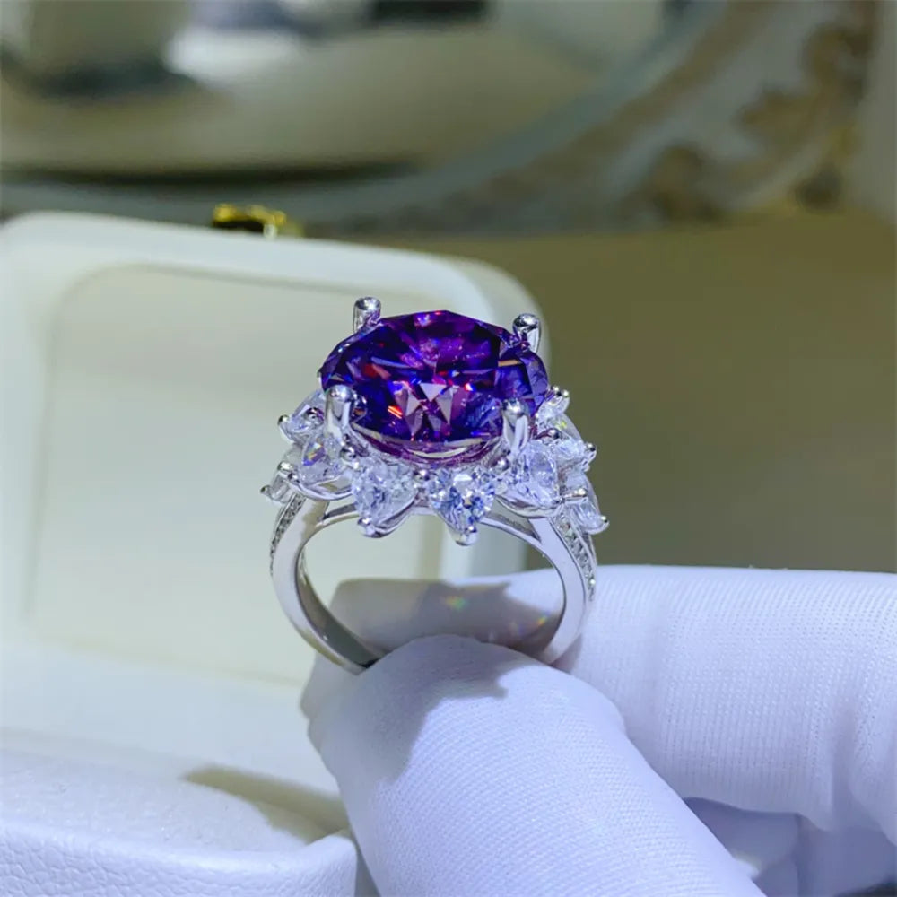 Floravelle 10-carat violet moissanite floral halo ring in sterling silver by MerchLuxx