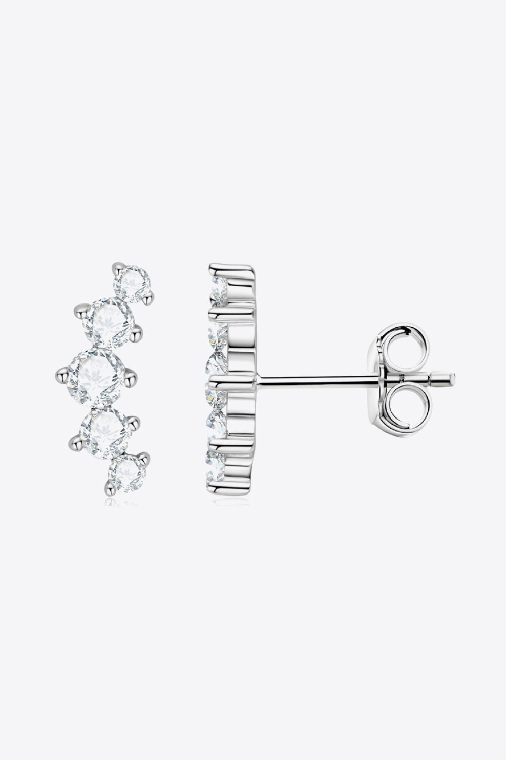 Platinum plated moissanite drop stud earrings in sterling silver