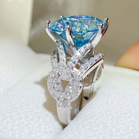 Azuréa blue moissanite statement ring showing elevated side setting