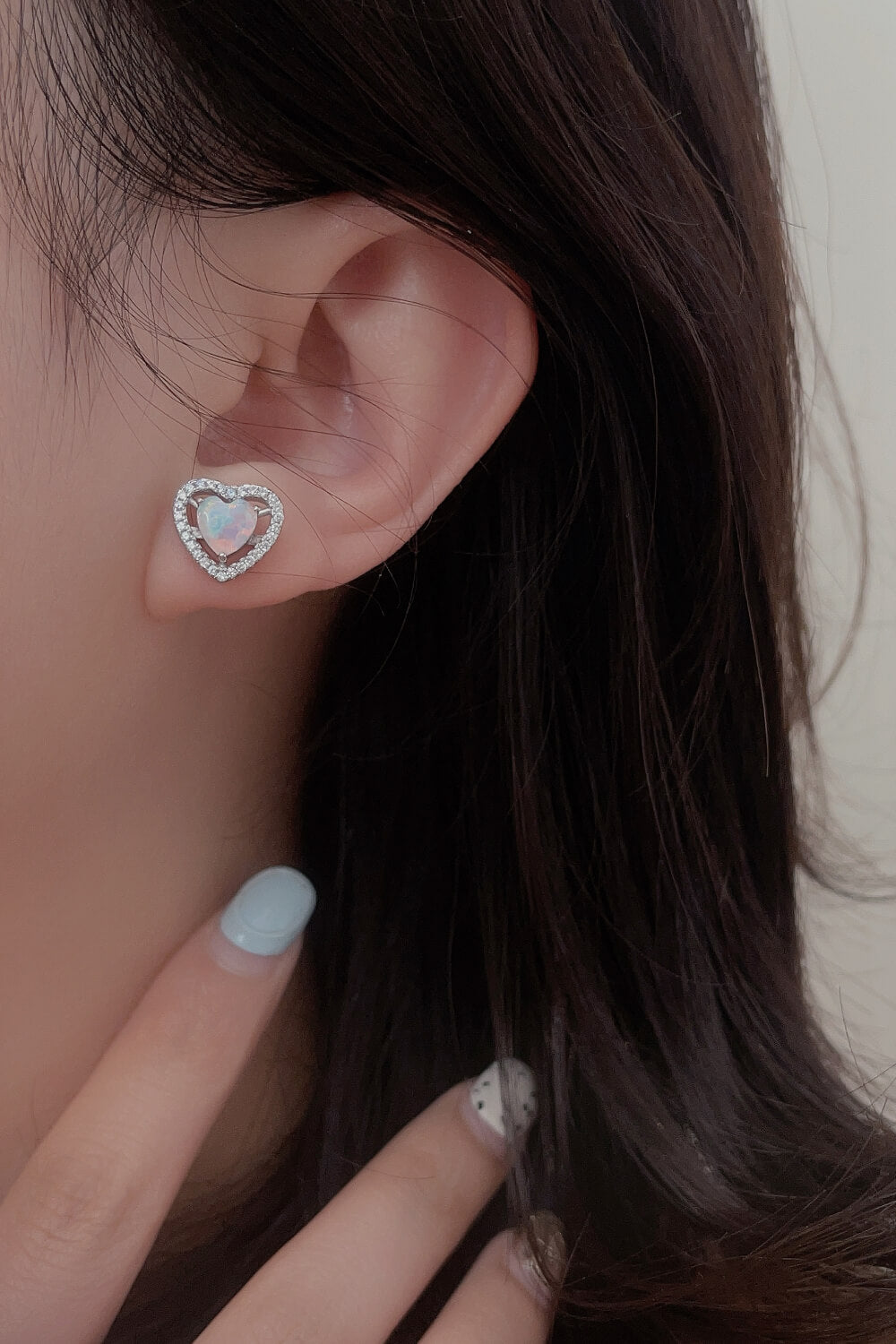 925 Sterling Silver Opal Heart Stud Earrings – Platinum-Plated | MerchLuxx - MerchLuxx