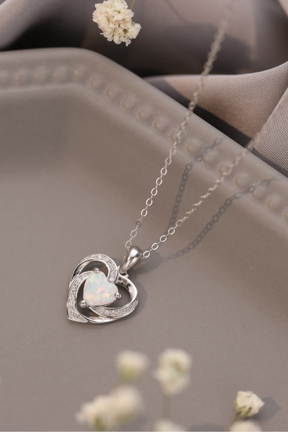 Opal Heart Pendant Necklace – Platinum-Plated Sterling Silver | MerchLuxx - MerchLuxx