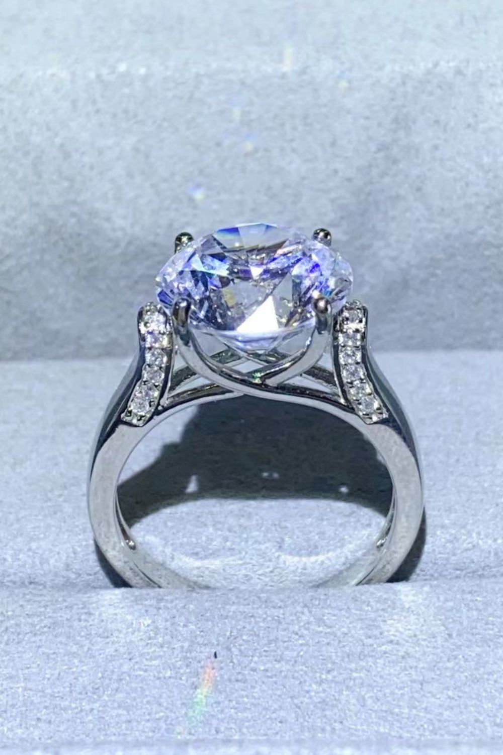 Elystra 5-carat moissanite solitaire ring in platinum-plated sterling silver by MerchLuxx