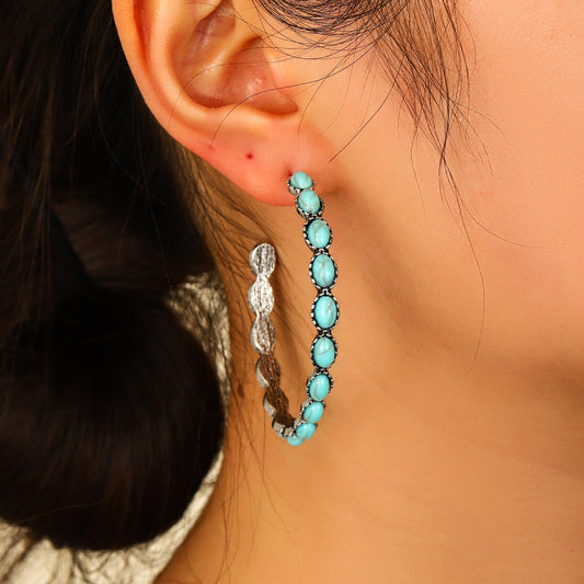 rtificial Turquoise C-Hoop Earrings – Bold & Bohemian | MerchLuxx - MerchLuxx