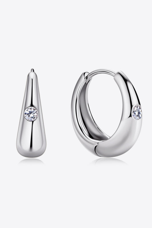 Moissanite Single Channel Set Sterling Silver Hoop Earrings | MerchLuxx - MerchLuxx
