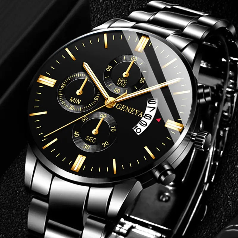 Geneva Men’s Luxury Stainless Steel Watch – Timeless Sophistication | MerchLuxx - MerchLuxx