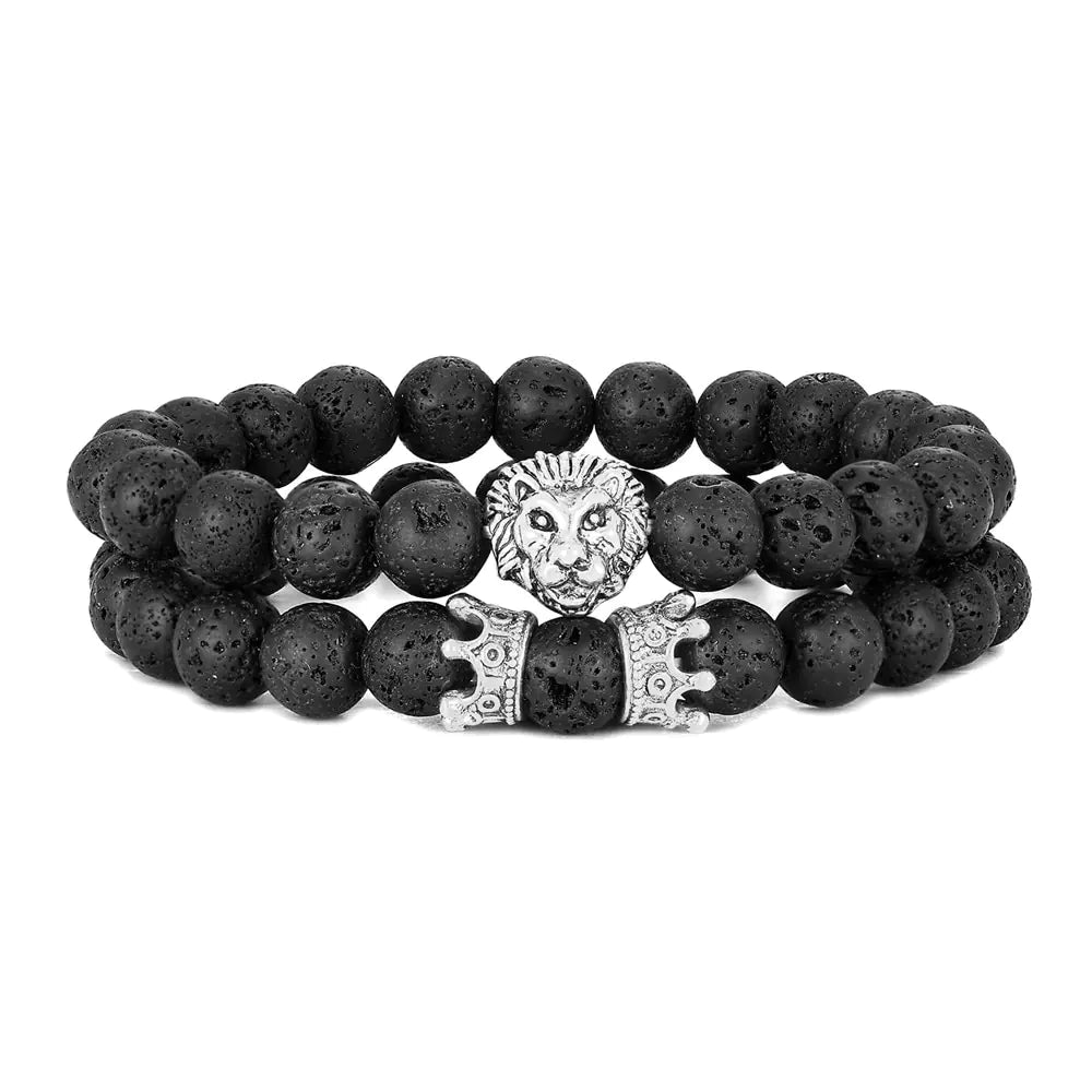 Lion Head & Crown Bracelet Set – Bold Power & Elegance | MerchLuxx - MerchLuxx