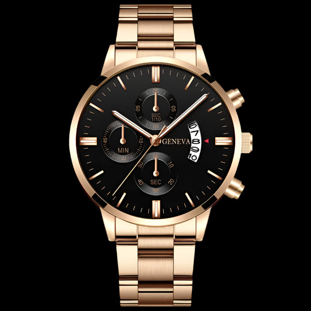 Geneva Men’s Luxury Stainless Steel Watch – Timeless Sophistication | MerchLuxx - MerchLuxx