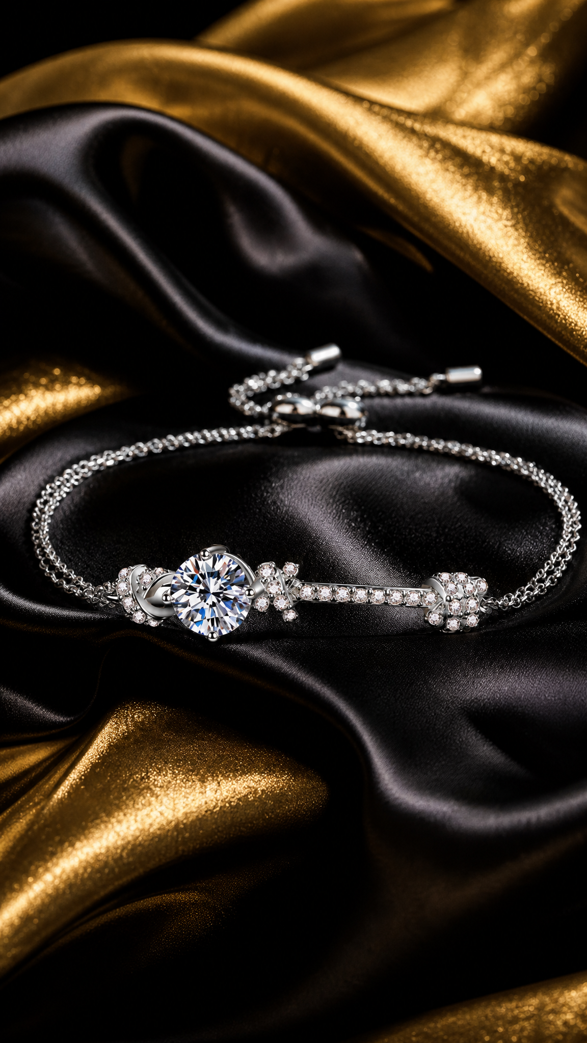 Éclisse moissanite adjustable bracelet close up detail sterling silver
