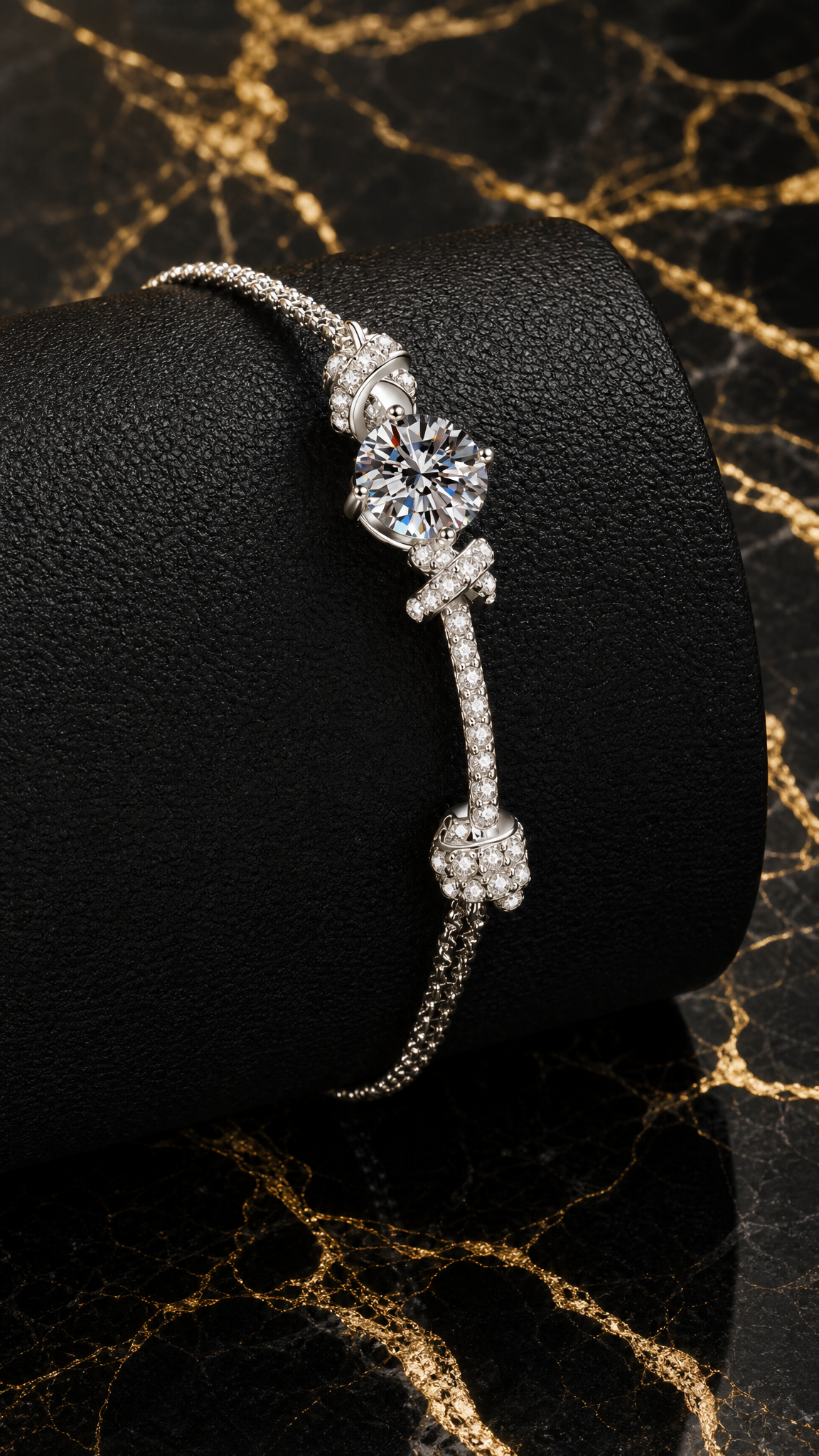 Éclisse moissanite adjustable bracelet worn on wrist sterling silver