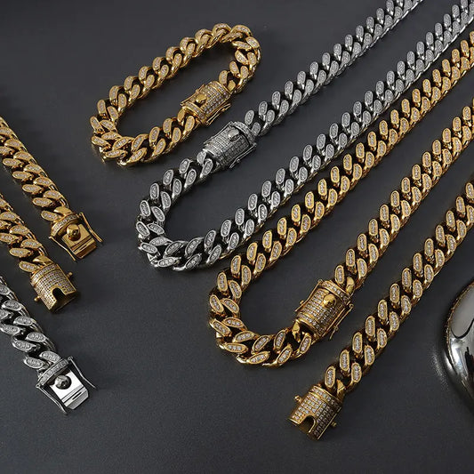 TOSOKO Hip Hop Cuban Chain Jewelry Set – 18K Gold-Plated Elegance | MerchLuxx - MerchLuxx