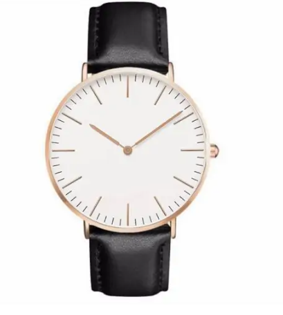 Minimalist dress watch with white dial and black leather strap by MerchLuxx