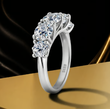 Aurivelle™ Five Stone Ring featuring 3.6 carats of round-cut moissanite