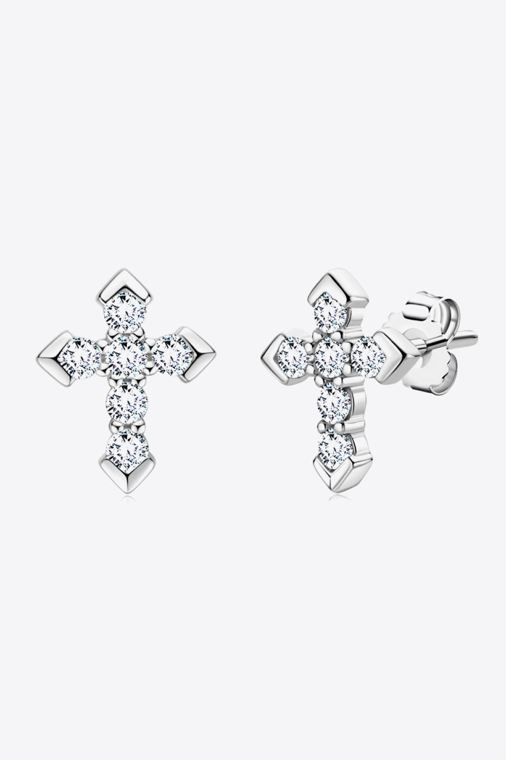 Moissanite Cross Stud Earrings | 925 Sterling Silver & Platinum | MerchLuxx - MerchLuxx