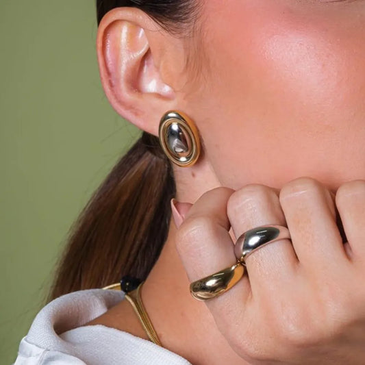 18K gold-plated stainless steel stud earrings for women by MerchLuxx