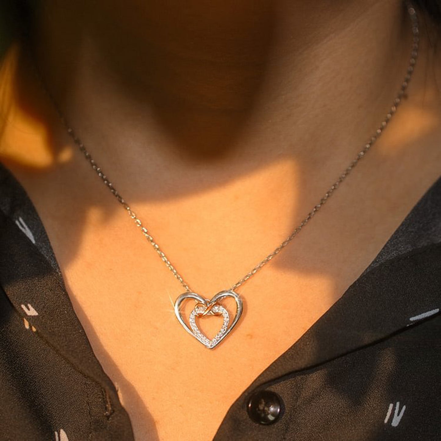 Heart Shape Zircon Sterling Silver Necklace with Gold Infinity Knot | MerchLuxx - MerchLuxx