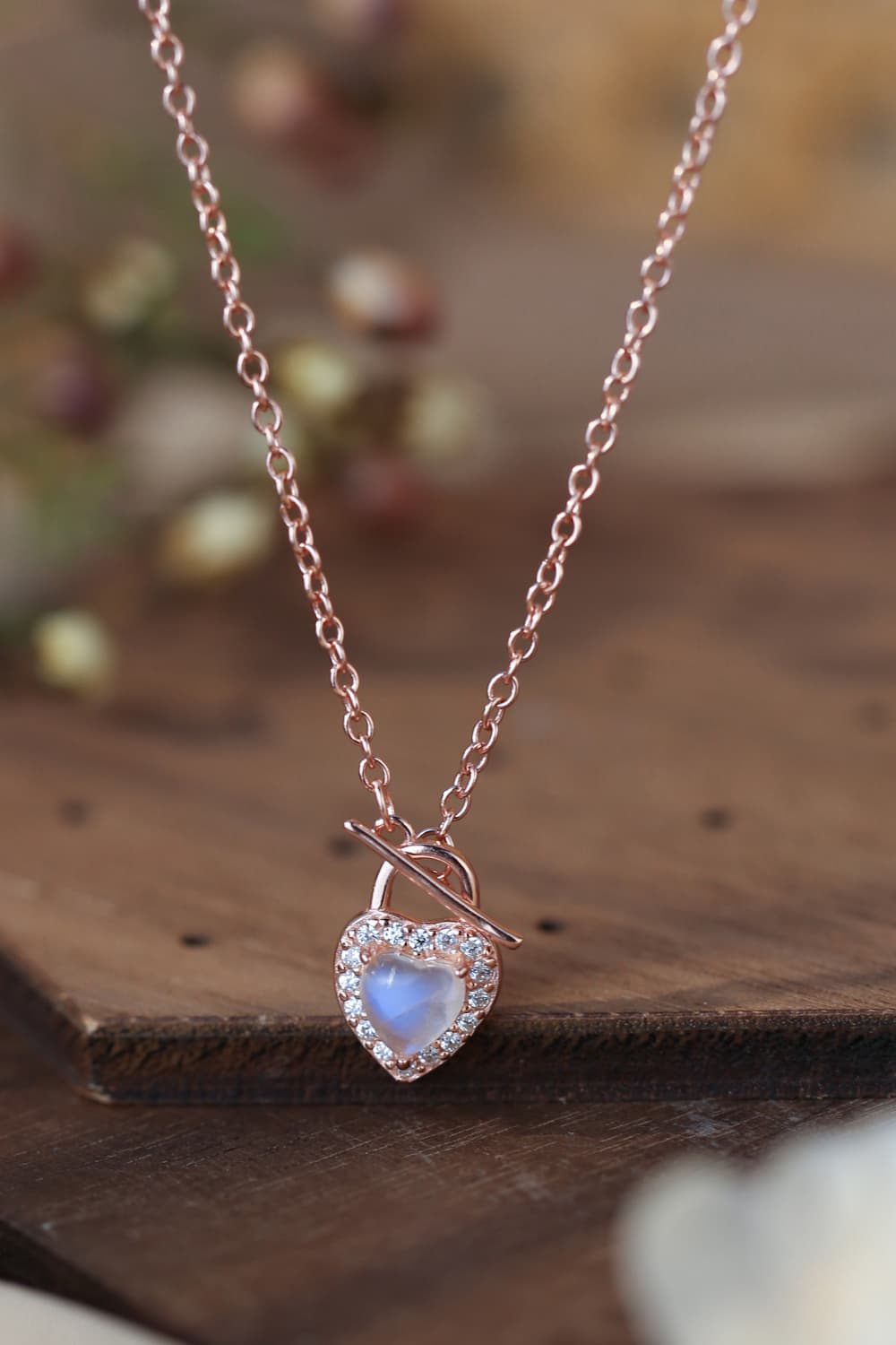 Moonstone Heart Lock Pendant Necklace – Platinum & Rose Gold-Plated | MerchLuxx - MerchLuxx