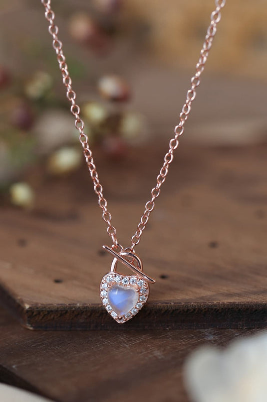 Moonstone Heart Lock Pendant Necklace – Platinum & Rose Gold-Plated | MerchLuxx - MerchLuxx