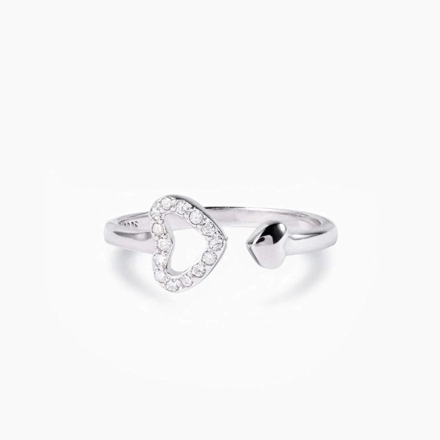 925 Sterling Silver Inlaid Zircon Heart Open Ring – Adjustable & Elegant | MerchLuxx - MerchLuxx