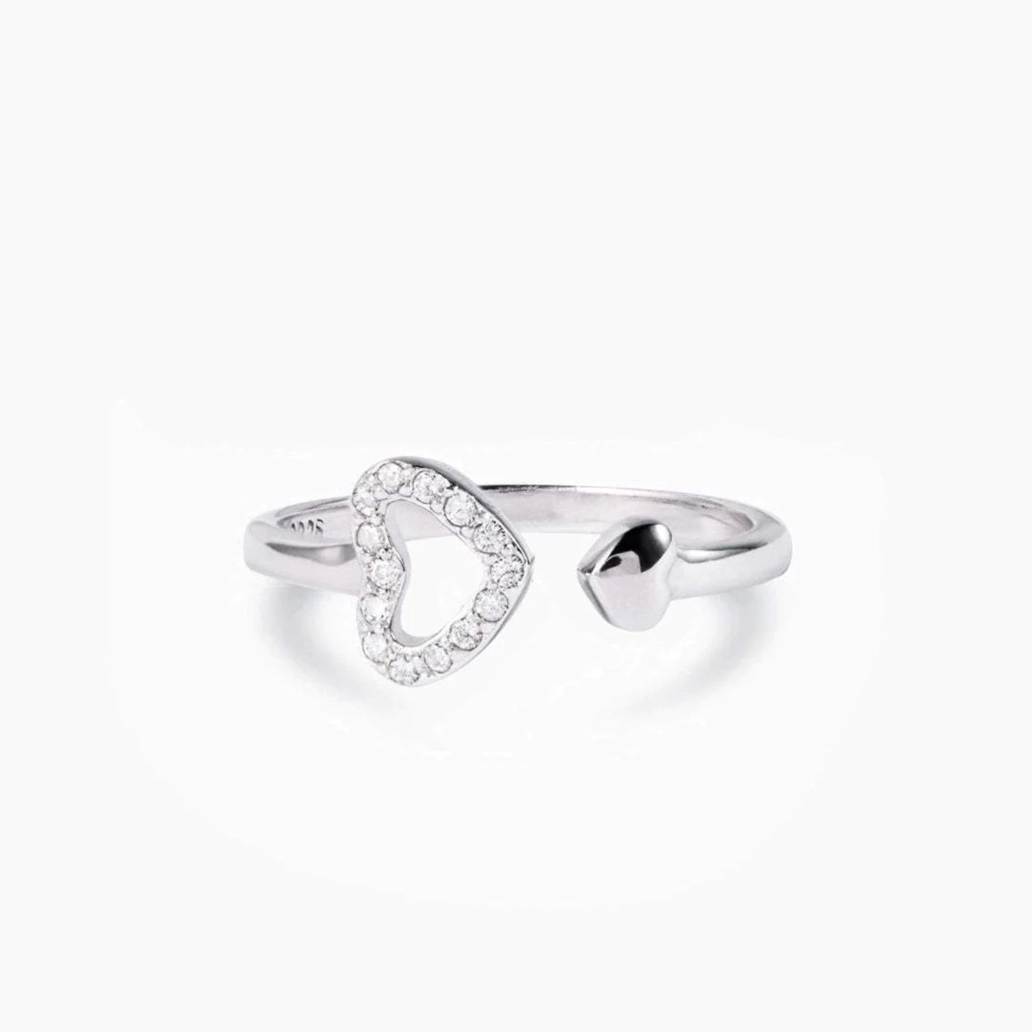925 Sterling Silver Inlaid Zircon Heart Open Ring – Adjustable & Elegant | MerchLuxx - MerchLuxx