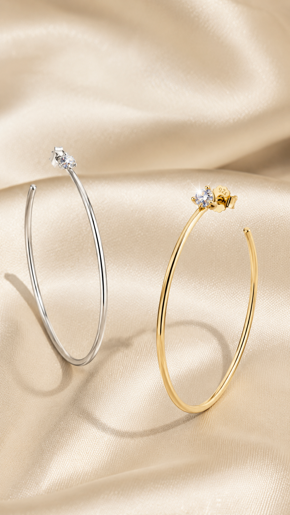 Adoréa moissanite hoop earrings in platinum and 18K gold plated 925 sterling silver
