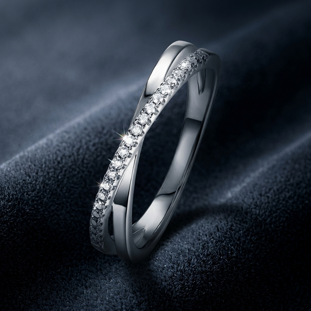 Adored Moissanite Crisscross 925 Sterling Silver Ring – Elegant & Sparkling | MerchLuxx - MerchLuxx