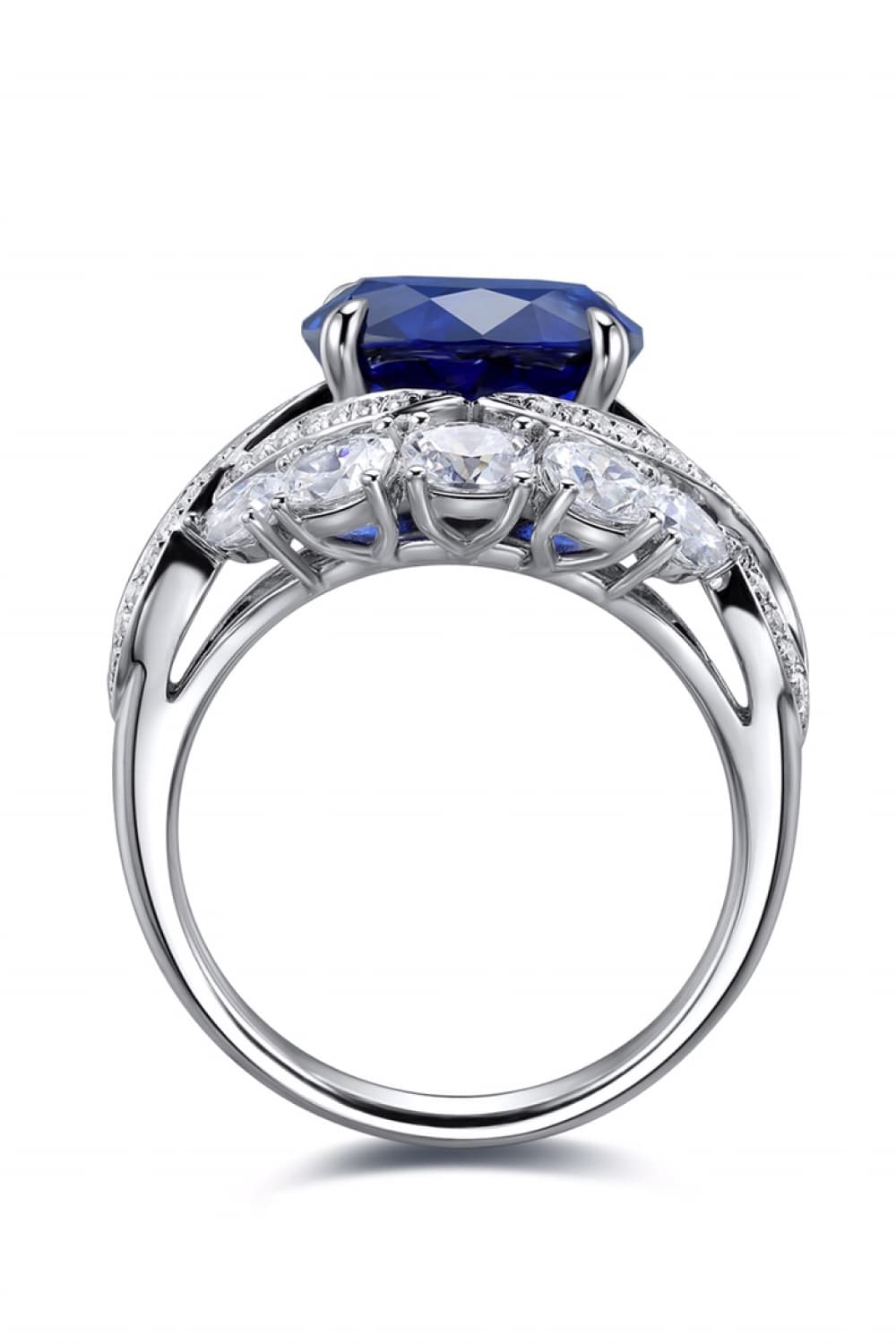 Sapphira 5-carat lab-grown blue sapphire ring in platinum-plated sterling silver by MerchLuxx