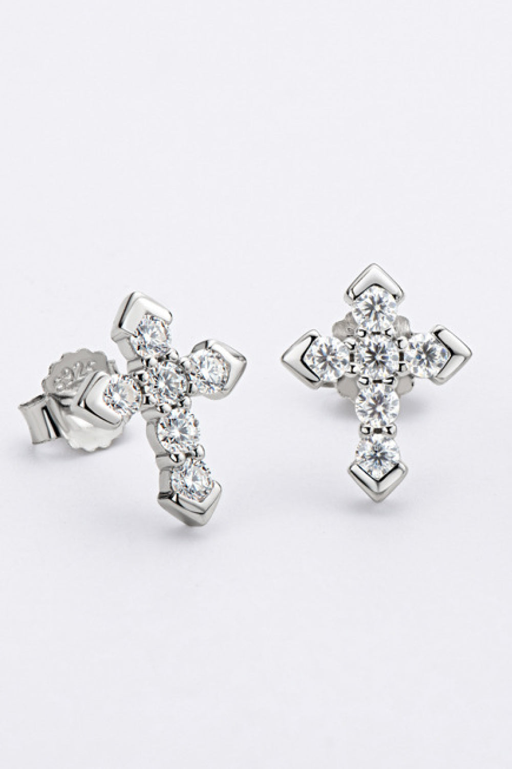 Moissanite Cross Stud Earrings | 925 Sterling Silver & Platinum | MerchLuxx - MerchLuxx
