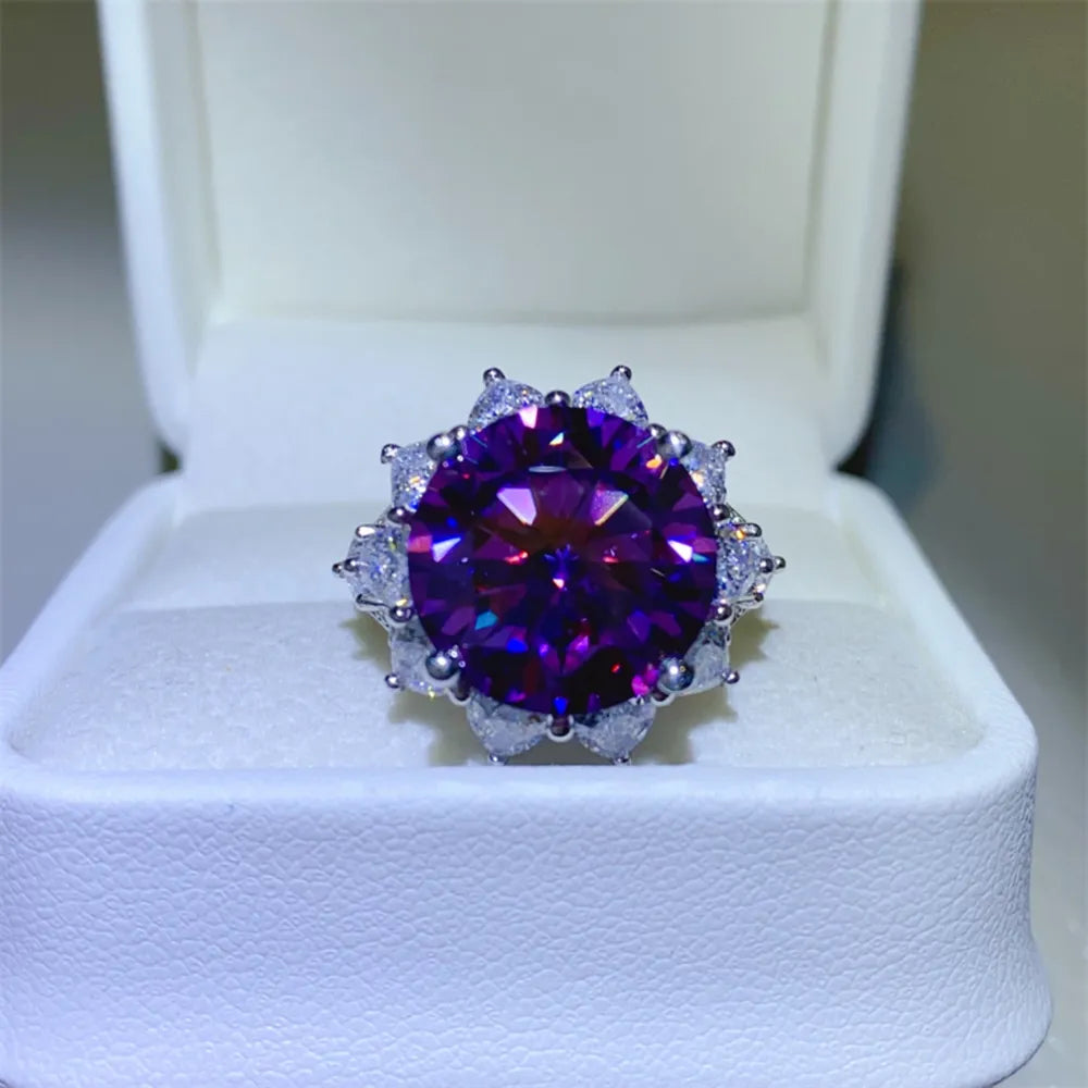Floravelle 10-carat violet moissanite floral halo ring in sterling silver by MerchLuxx