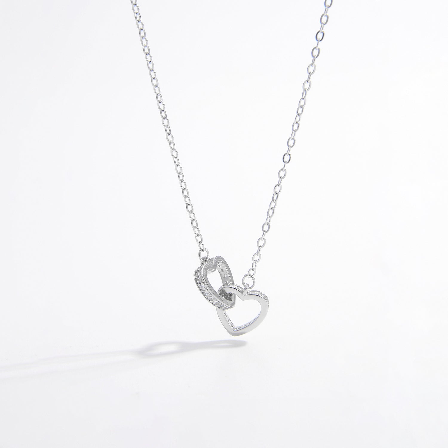 925 Sterling Silver Inlaid Zircon Connected Hearts Necklace | MerchLuxx - MerchLuxx