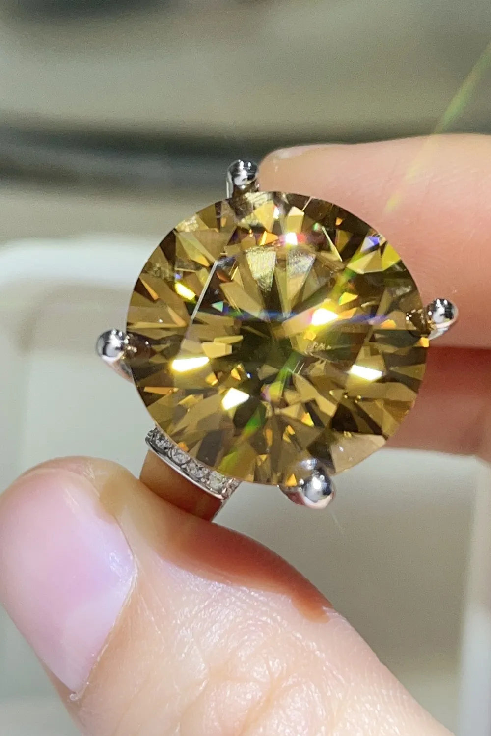 Aurelion 20-carat golden moissanite ring in sterling silver by MerchLuxx
