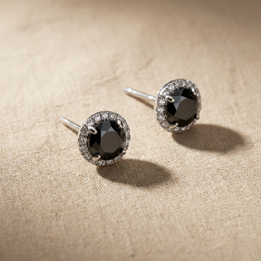 Two-tone 0.8 carat moissanite stud earrings in platinum-plated 925 sterling silver with classic 4-prong setting