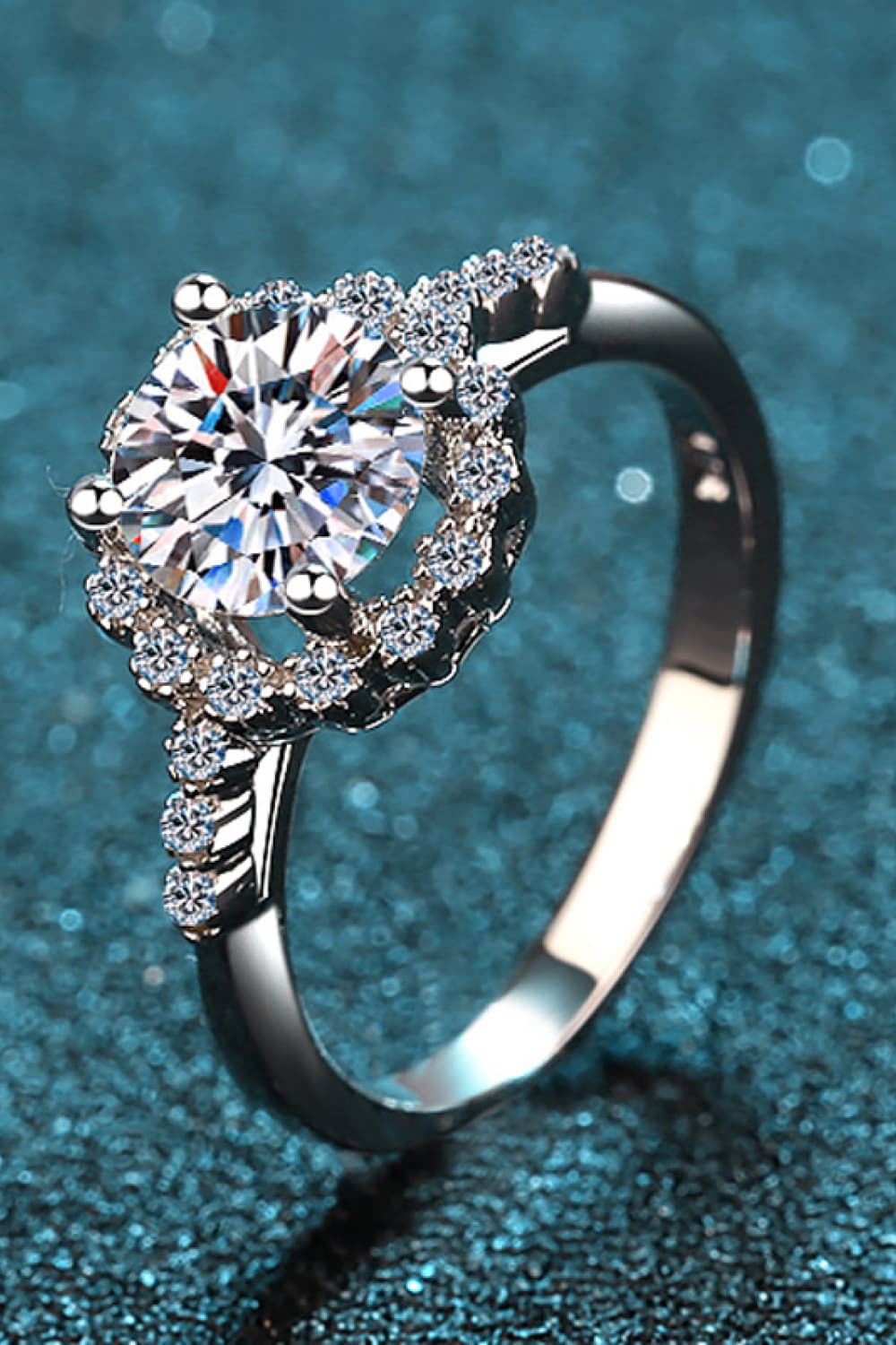 Angled side view of the Aurivelle™ Classic Halo Ring showing the halo setting and pavé band