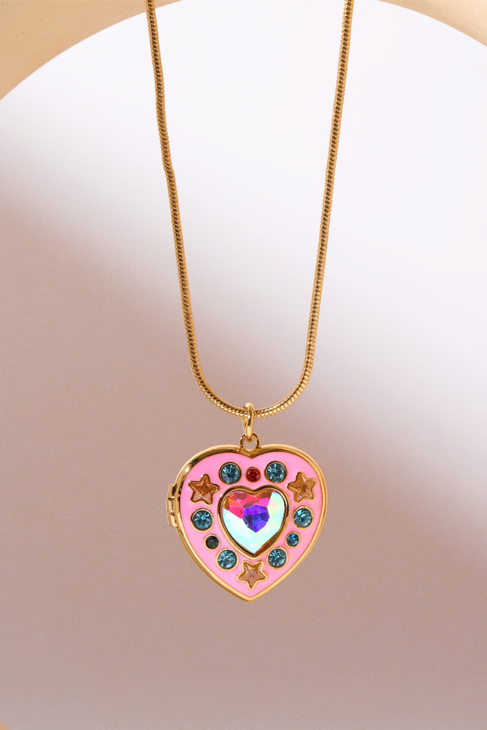 Rhinestone Decor Heart Box Pendant Necklace – 14K Gold-Plated | MerchLuxx - MerchLuxx