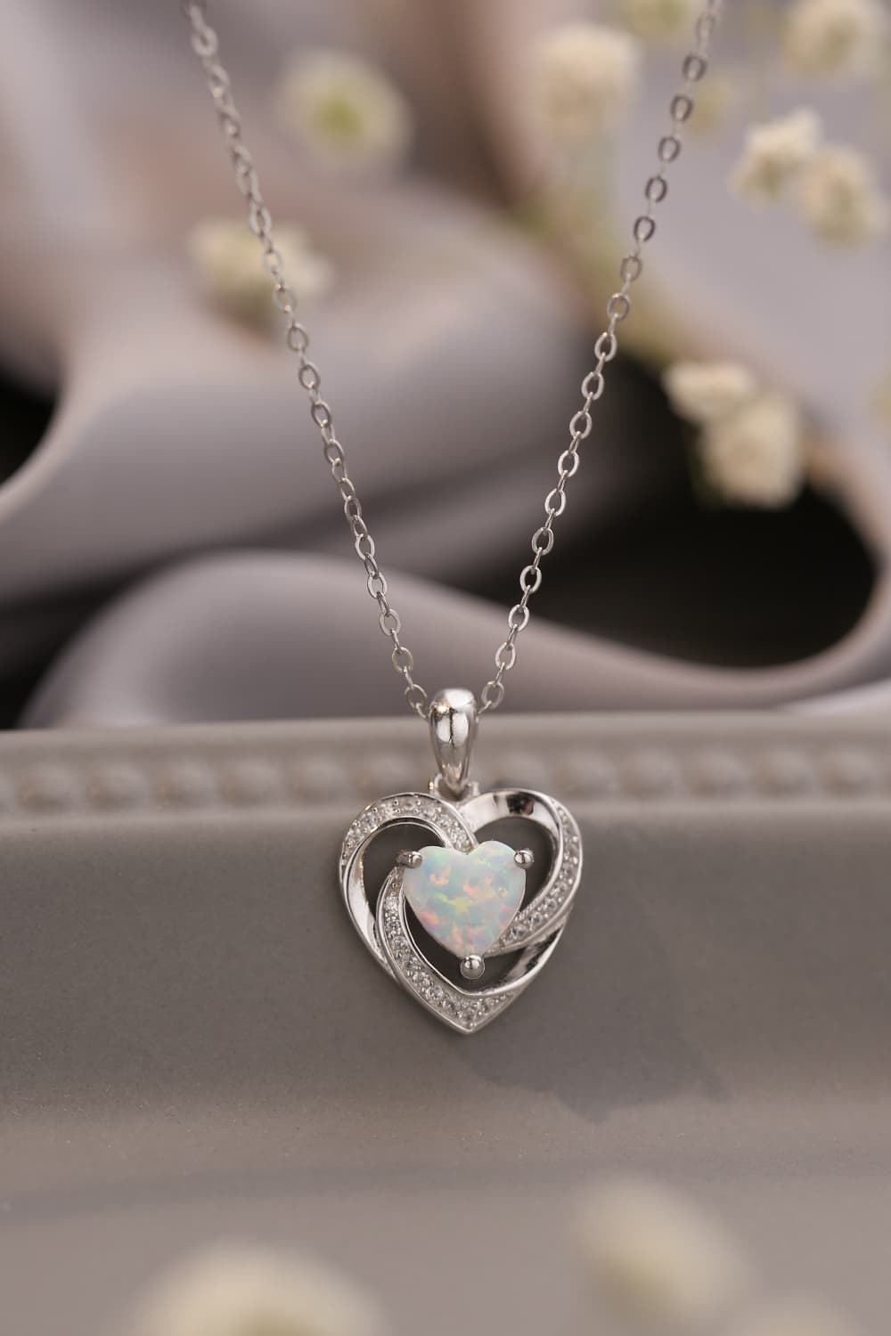 Opal Heart Pendant Necklace – Platinum-Plated Sterling Silver | MerchLuxx - MerchLuxx