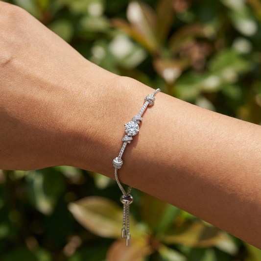 2 carat moissanite adjustable bracelet in rhodium-plated sterling silver with zircon accents by MerchLuxx