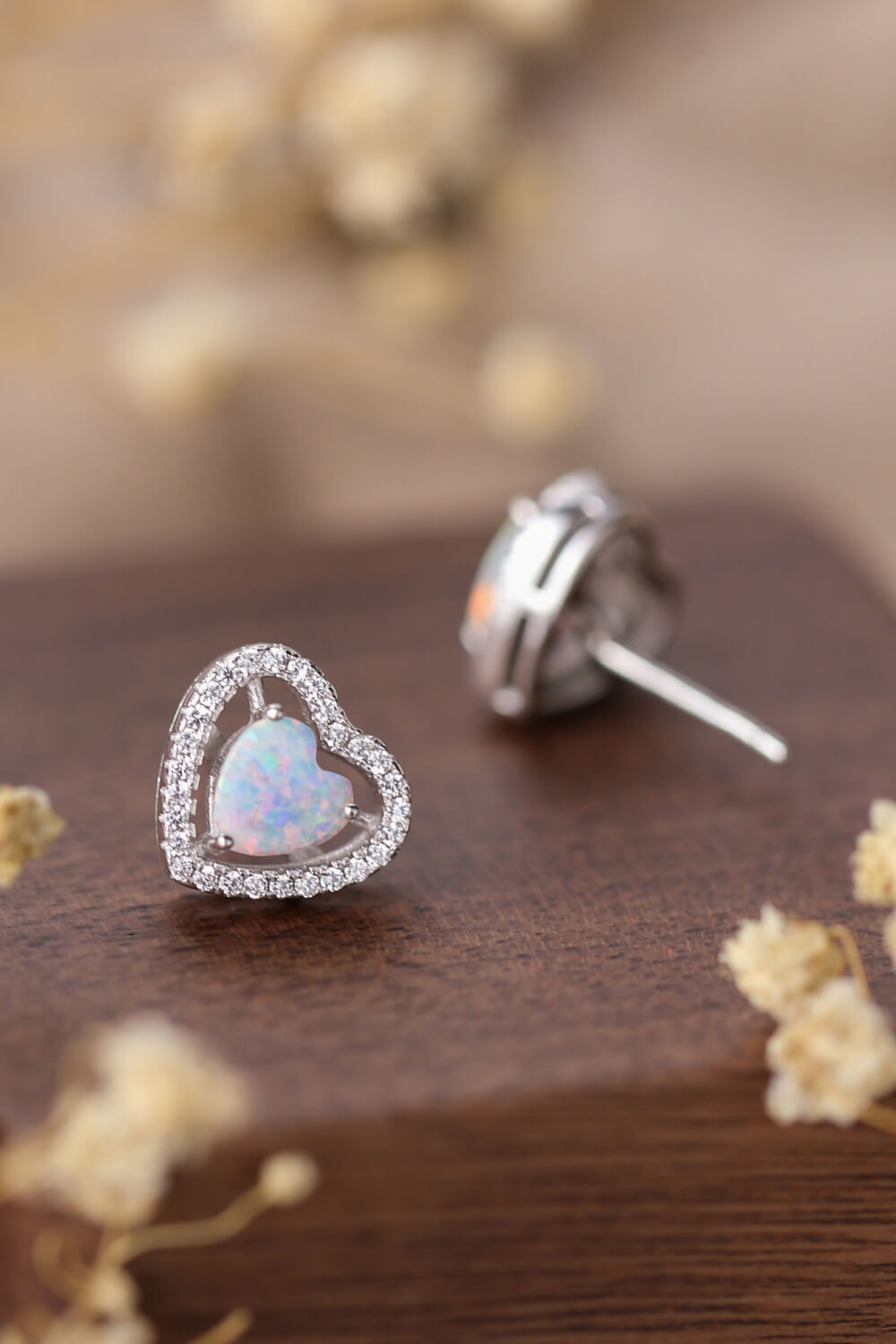 925 Sterling Silver Opal Heart Stud Earrings – Platinum-Plated | MerchLuxx - MerchLuxx