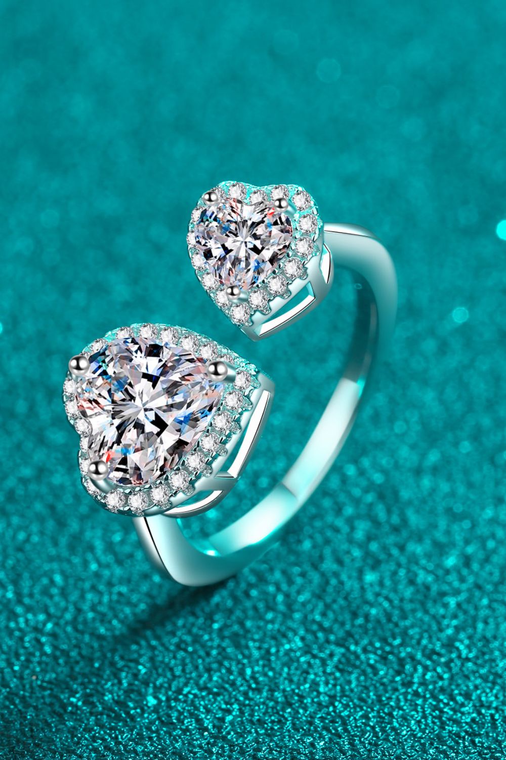 Lunara™ Double Heart Ring with heart-shaped moissanite in platinum-plated 925 sterling silver