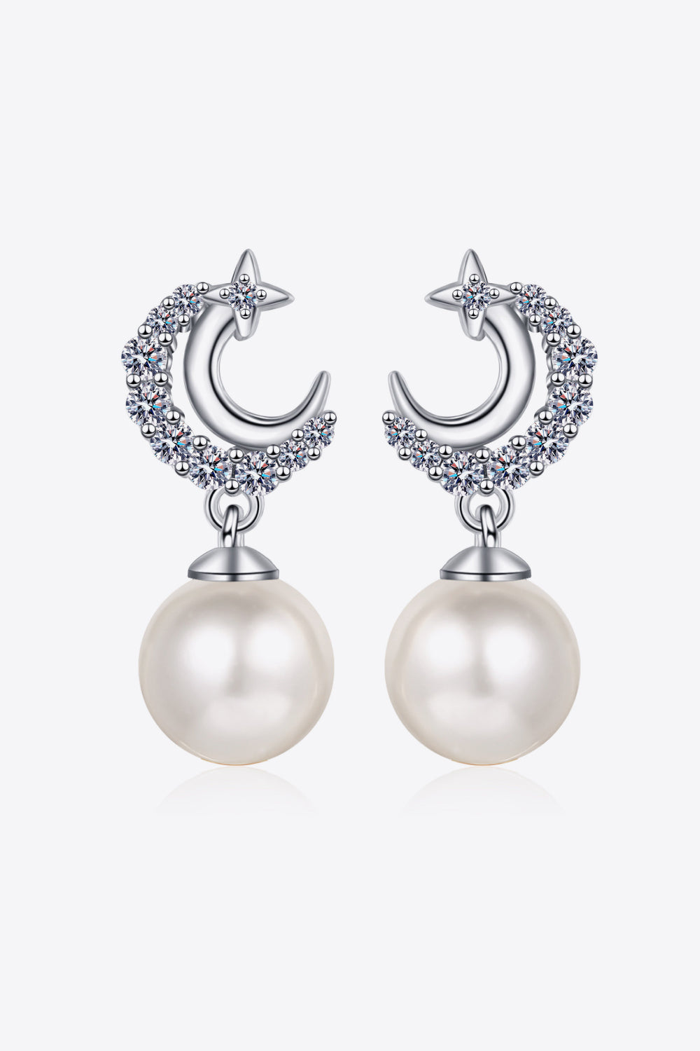 Moissanite Pearl Drop Earrings – Rhodium-Plated Sterling Silver | MerchLuxx - MerchLuxx