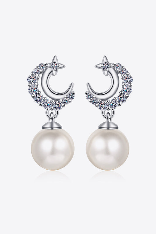 Moissanite Pearl Drop Earrings – Rhodium-Plated Sterling Silver | MerchLuxx - MerchLuxx