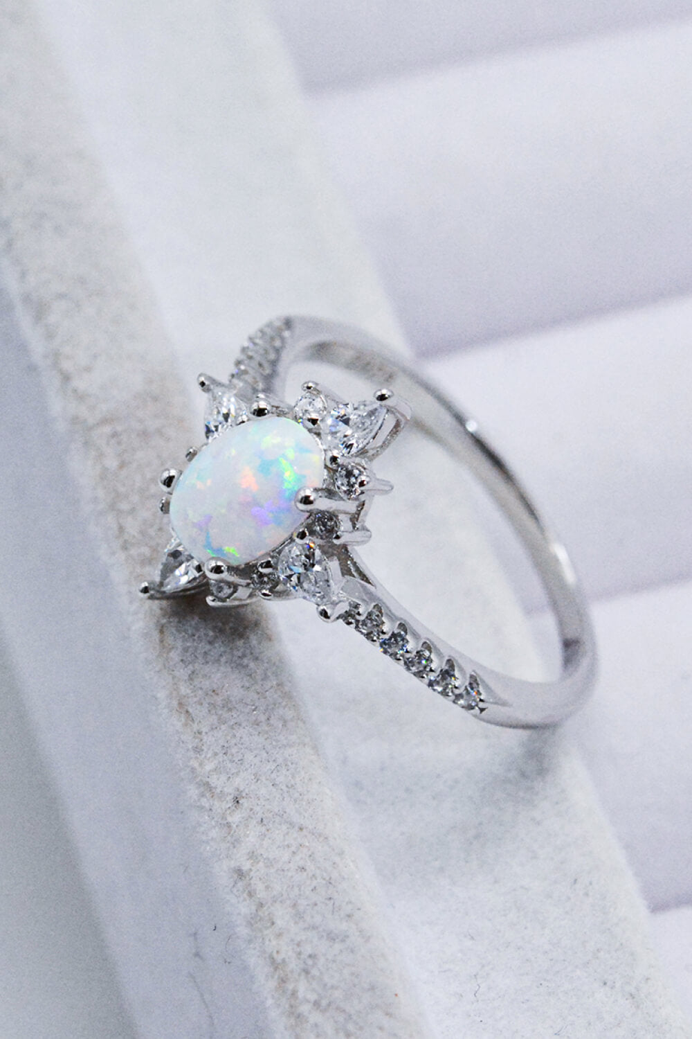 Platinum-Plated Opal & Zircon Ring – Sterling Silver Minimalist Design | MerchLuxx - MerchLuxx