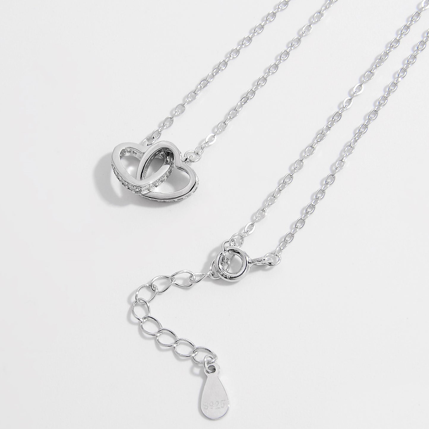 925 Sterling Silver Inlaid Zircon Connected Hearts Necklace | MerchLuxx - MerchLuxx