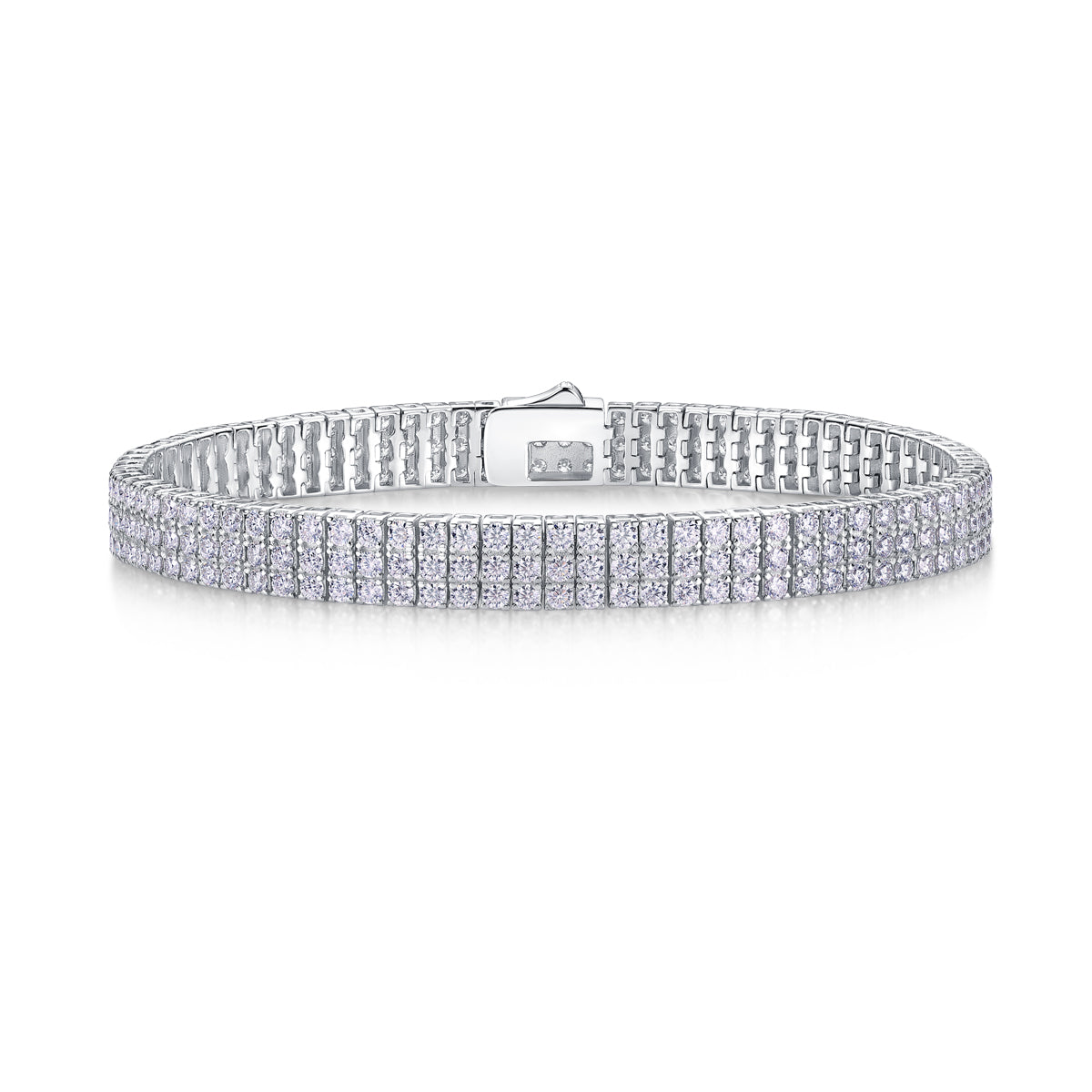 Imperielle multi-row moissanite tennis bracelet in S925 sterling silver, wide statement wrist jewelry by  MerchLuxx on a white background