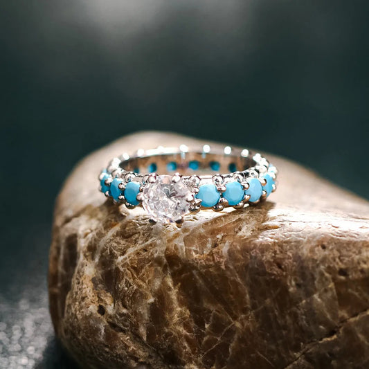 Inlaid Artificial Turquoise Zircon 925 Sterling Silver Ring – Vibrant & Elegant | MerchLuxx - MerchLuxx
