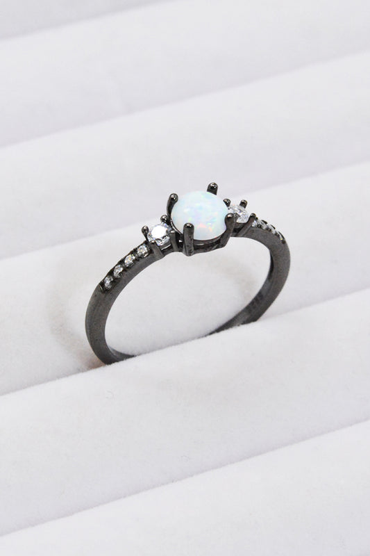 925 Sterling Silver Round Opal Ring – Minimalist Black Gold-Plated | MerchLuxx - MerchLuxx