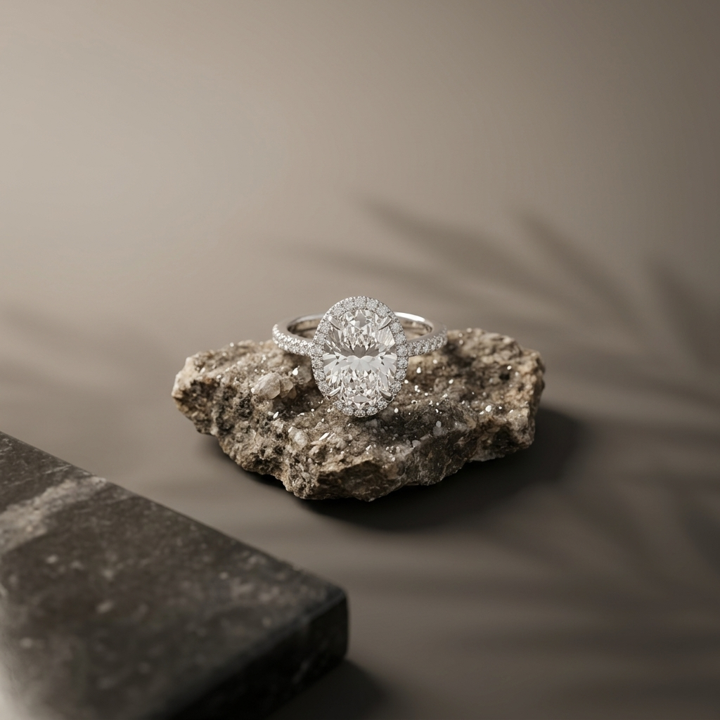 Aurivelle 4.5-carat moissanite halo ring in platinum-plated sterling silver by MerchLuxx
