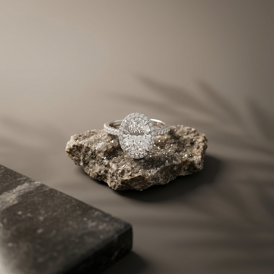 Aurivelle 4.5-carat moissanite halo ring in platinum-plated sterling silver by MerchLuxx