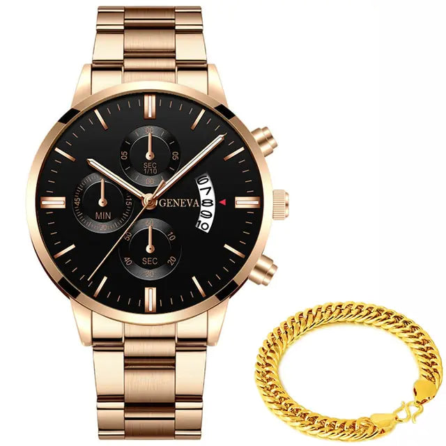 Geneva Men’s Luxury Stainless Steel Watch – Timeless Sophistication | MerchLuxx - MerchLuxx