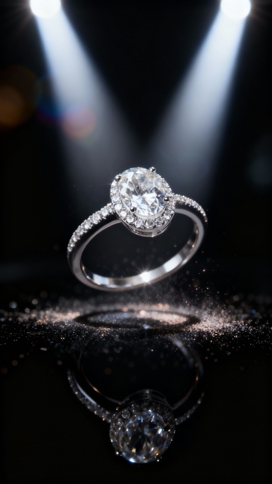 Aurivelle 4.5-carat moissanite halo ring in platinum-plated sterling silver by MerchLuxx