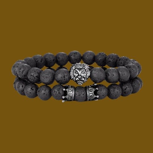 Lion Head & Crown Bracelet Set – Bold Power & Elegance | MerchLuxx - MerchLuxx