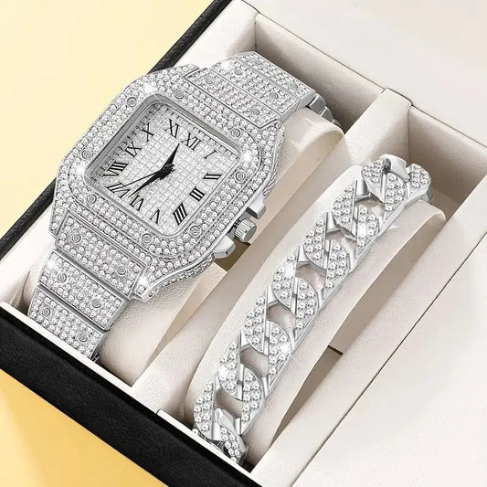 2Pcs Set Diamond Women’s Watches – Elegant & Sparkling Luxury | MerchLuxx - MerchLuxx